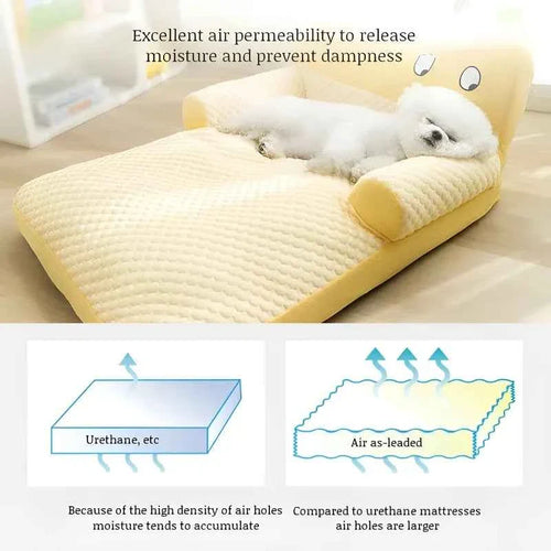Cooling Pet Sofa Bed – Breathable Ice Silk Dog & Cat Cushion with Backrest Washable Design