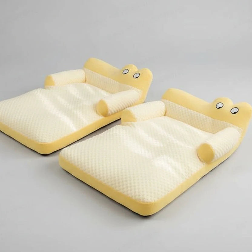 Cooling Pet Sofa Bed – Breathable Ice Silk Dog & Cat Cushion with Backrest Washable Design