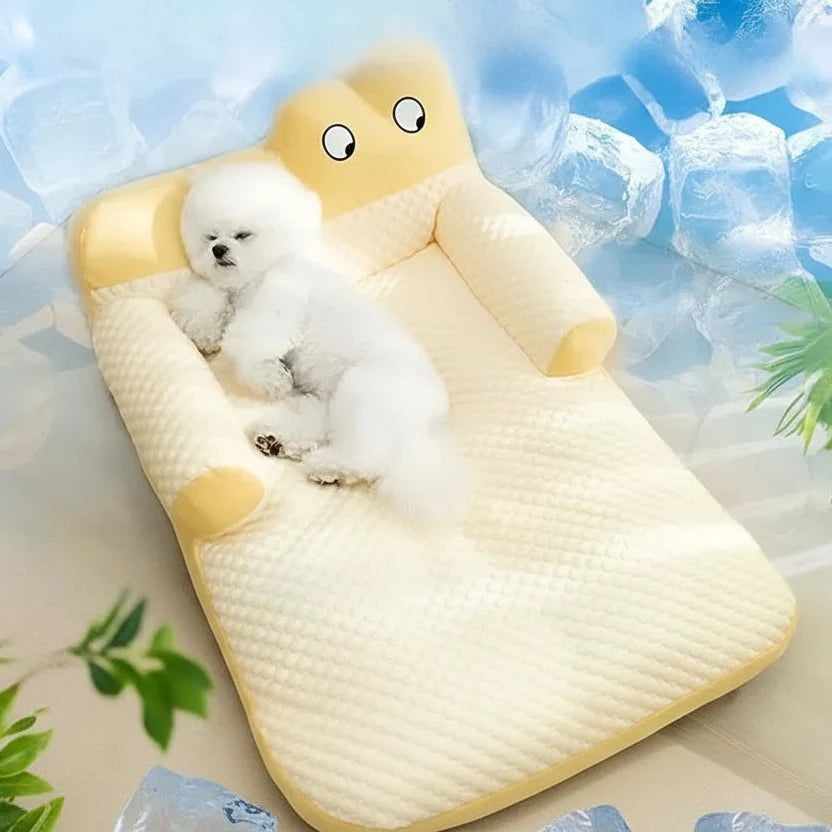 Cooling Pet Sofa Bed – Breathable Ice Silk Dog & Cat Cushion with Backrest Washable Design